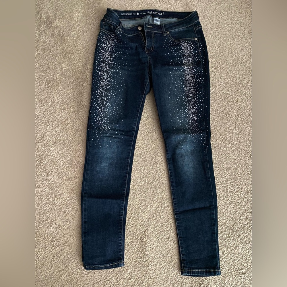 Dark Wash Women’s Jeans with Crystal Embellishment - Blue
